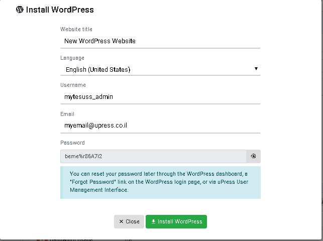 Fill in details in installing new WordPress