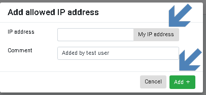 Manage access restriction - Add an address IP